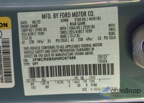 2022 Ford Bronco Sport Big Bend z USA, uszkodzony, nr VIN 3FMCR9B68NRD87988